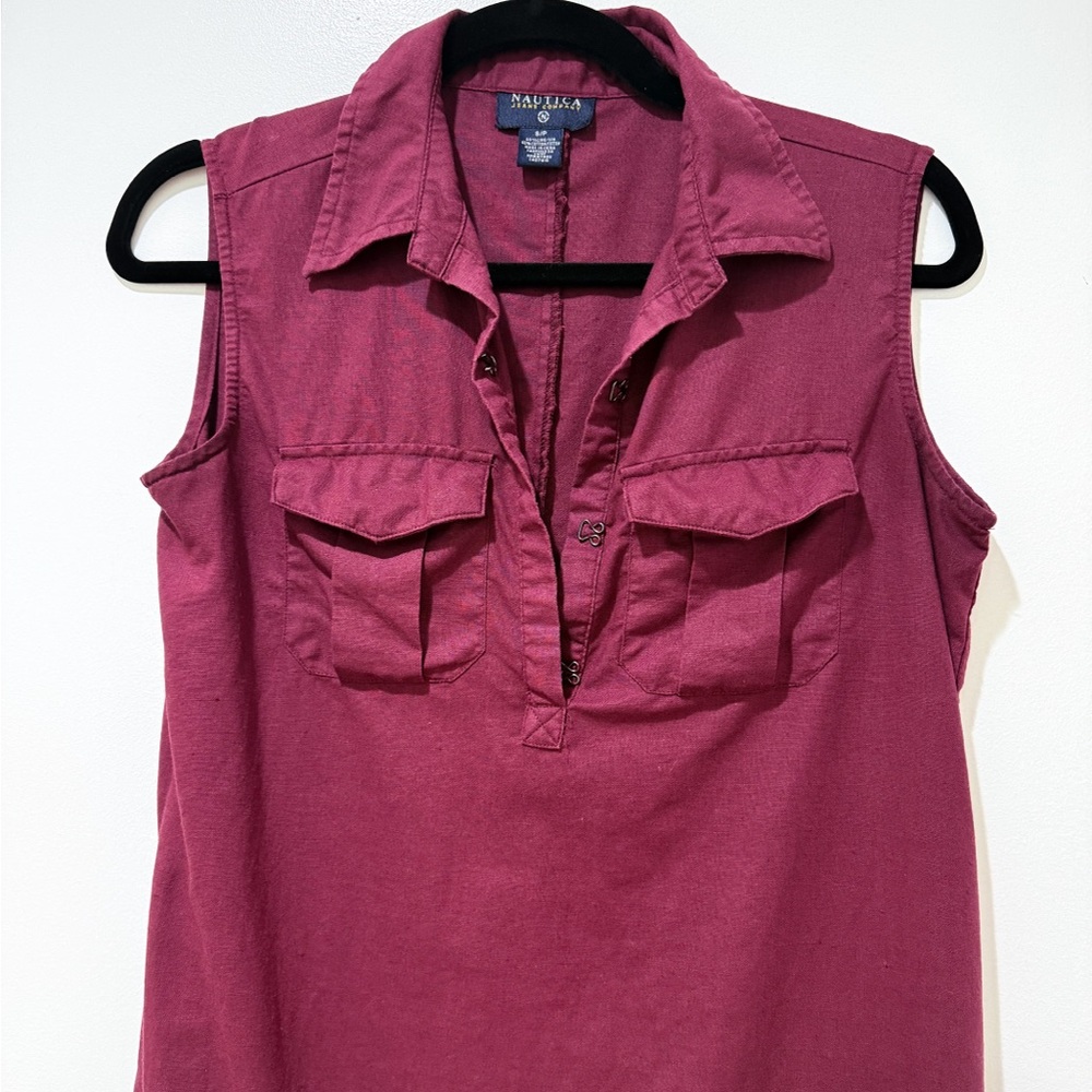 Nautica Burgundy Dress Cotton Linen Blend Size Small